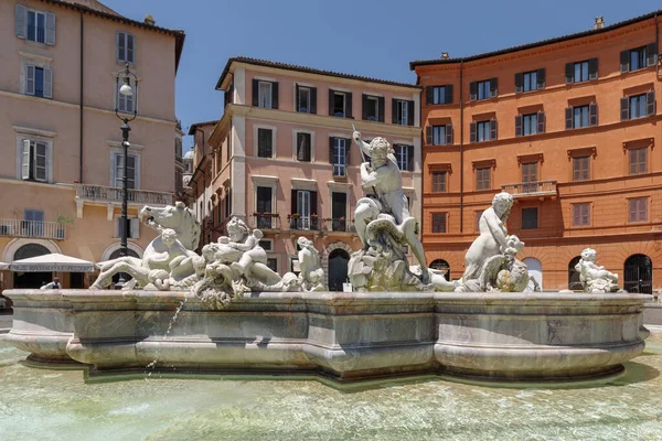 Roma Itália Junho 2021 Fonte Netuno Praça Navona Uma Das — Fotografia de Stock