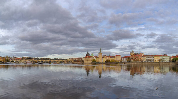 Strelecky Island in the Vltava River and the Old Town of Prague, Czech Republic