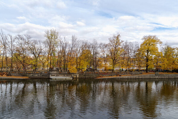 Vltava river flowing by Shooter's Island (Strelecky ostrov), Prague, Bohemia, Czech Republic