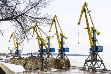 ormanlar deniz limanda yükleme için Vinçler
