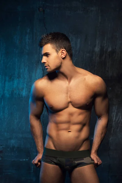 Male Model Underwear Watching Left Handsome Young Man Six Pack — Stock Photo, Image