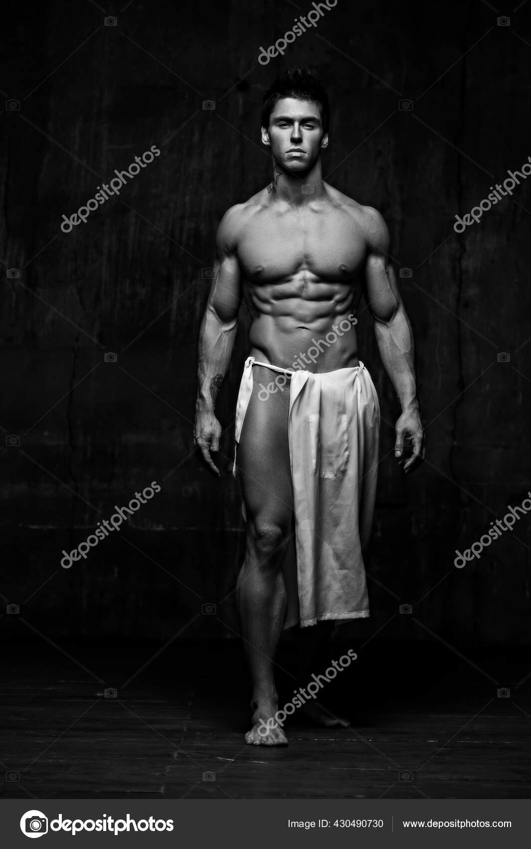 Naked Male Model Black Background Stock Photo by ©sergelee 430490730