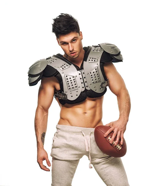 Shirtless American Football Player White Background — Stock Photo, Image