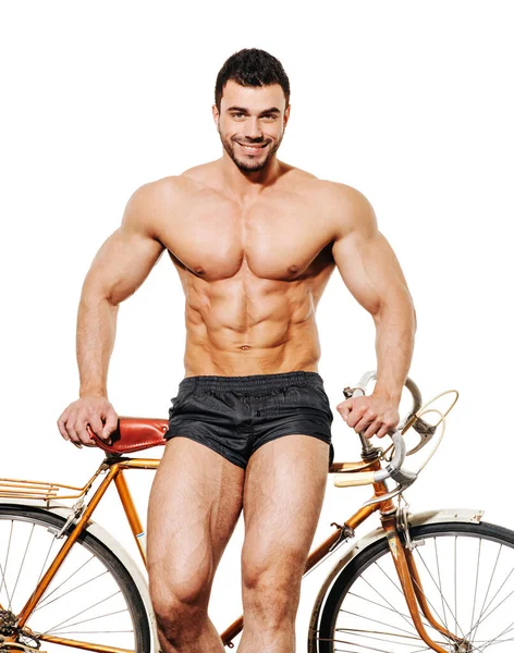배경에 자전거를 셔츠를 근육질의 — 스톡 사진