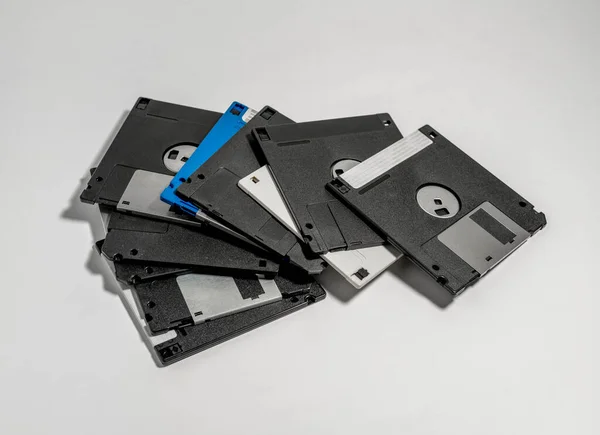 Egy Csomó Floppy Lemez Közelkép Vintage Számítógépes Technológia 1980 1990 — Stock Fotó