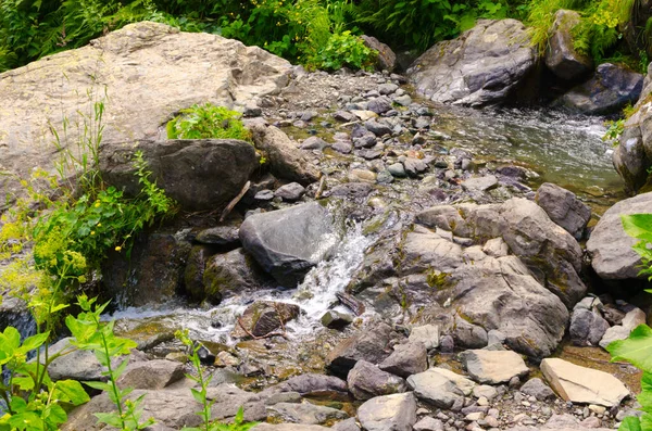 Kis vízesés a hegyekben nyáron — Stock Fotó