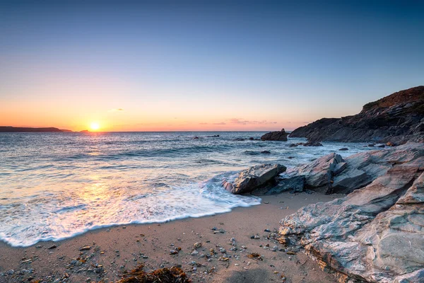 Zachód słońca plaży Newquay — Zdjęcie stockowe