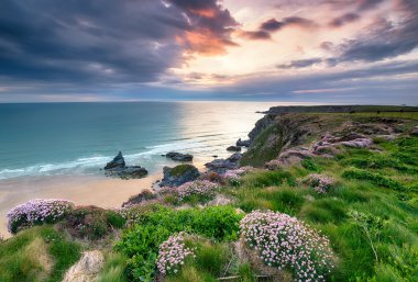 Setting Sun on the Cornwall Coast clipart