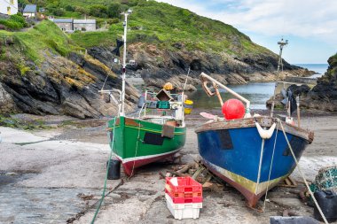 Fishing Boats on the Beach at Portloe clipart