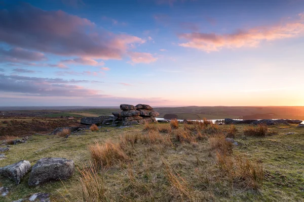 Sunset at Tregarrick tor — Stock Photo, Image