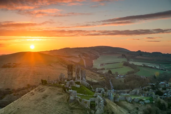 Wschód słońca nad Corfe Castle Zdjęcie Stockowe