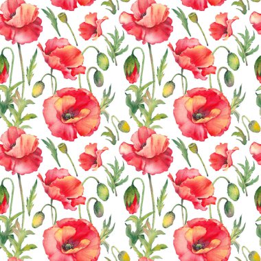 Kırmızı gelincik çiçekleriyle kusursuz desen.