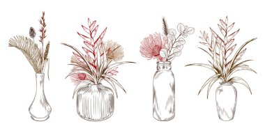 Vazodaki egzotik tropikal çiçekler.