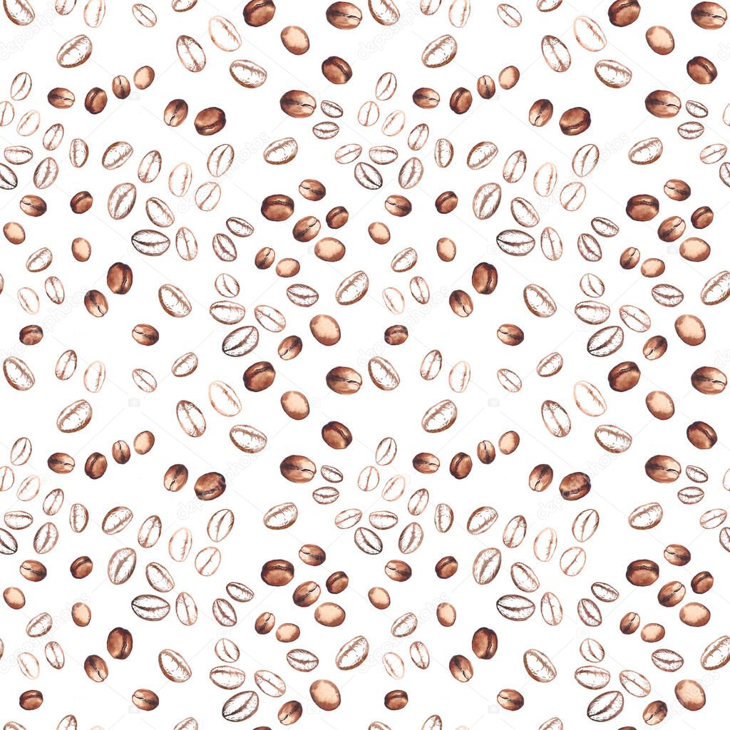Seamless pattern with hand drawn coffee beans.