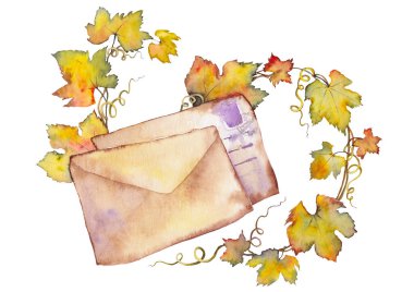 Eski zarflar ve yaprak çelenkleri.