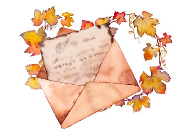 Üzüm yaprağı çelenkli eski bir zarf..