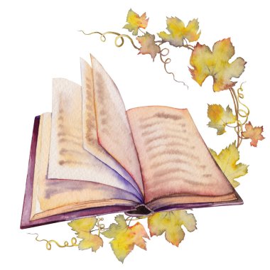 Sonbahar yapraklı çelenkli kitabı aç.