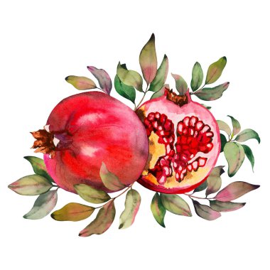 Beyaz zemin üzerinde izole kırmızı nar meyve düzenleme.