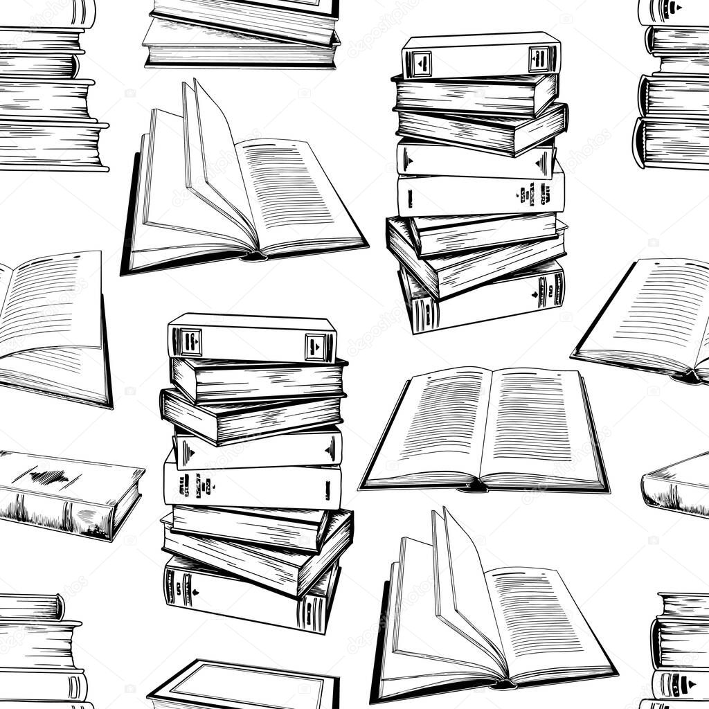 Seamless pattern with stack of books.