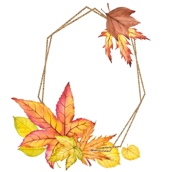 Marco dorado con hojas de otoño coloridas. — Foto de Stock