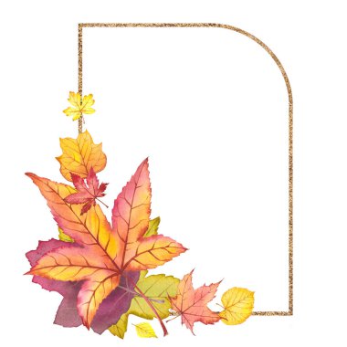Renkli orman yapraklı altın çerçeve.