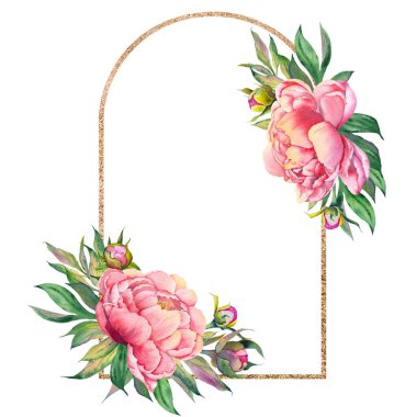 Altın çerçeveli suluboya şakayık çiçekleri.