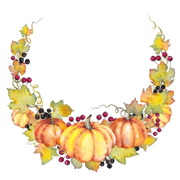 Corona de otoño con calabazas, hojas y bayas. — Foto de Stock
