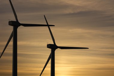 Rüzgar değirmenleri park siluet ekolojik ve yenilenebilir elektrik enerji için