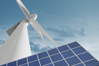 Renewable energies with windmill and solar cell clipart