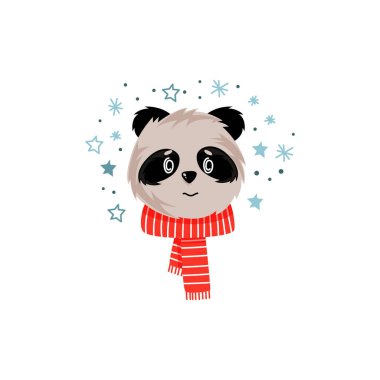 Atkı Yüzlü Güzel Küçük Panda Duygusal Vektör İllüstrasyonunda. Hipnotize edilmiş Ruh hali İfadesi ile Komik Memeli Surat