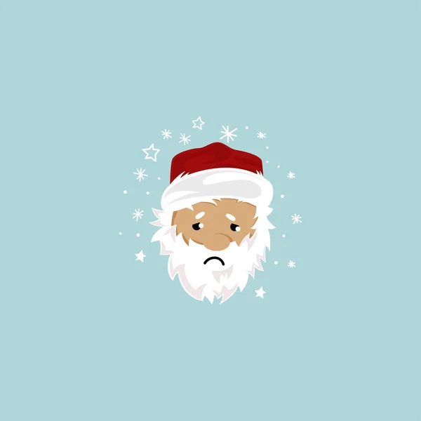 Smutný Santa Claus Tvář Červeným Kloboukem Bílé Vousy Vektorové Ilustrace — Stockový vektor