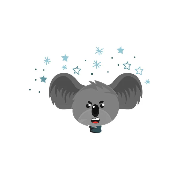 Cabeza Oso Gris Koala Dibujos Animados Con Orejas Sobresalientes Que — Vector de stock