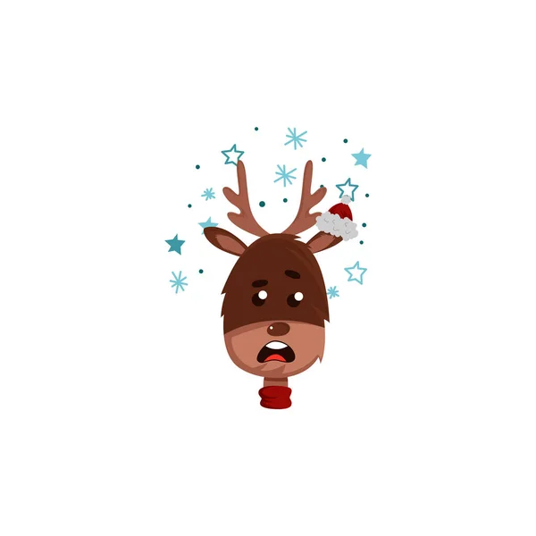 Überrascht Rentierkopf Santa Claus Hat Vector Illustration Deer Face Emotion — Stockvektor