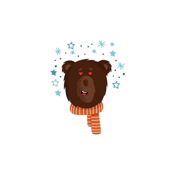 Brown Furry Bear Head Showing Facial Expression Love Vector Illustration — стоковый вектор