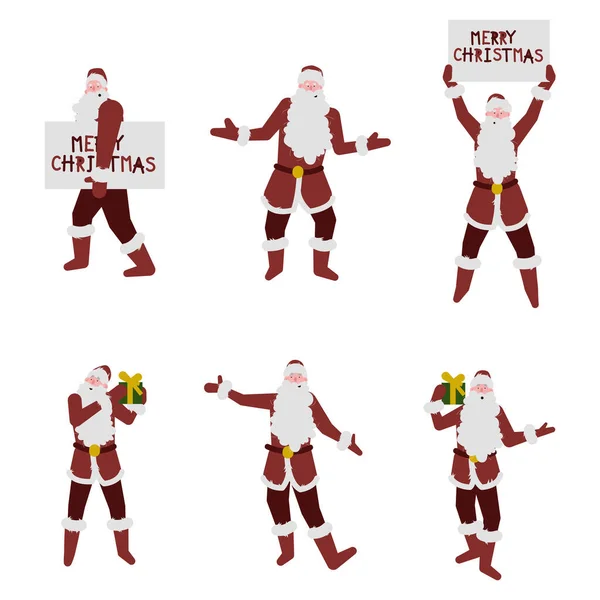 Weihnachtsmann Mit Weißem Bart Hält Plakat Und Geschenkbox Posing Vector — Stockvektor