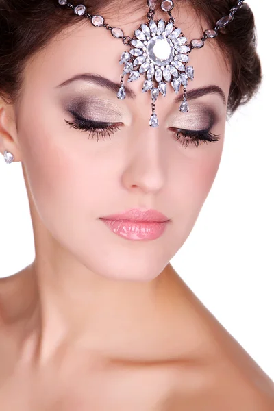 Portrait of the beautiful young girl in an image of the bride wi — Stock Photo, Image