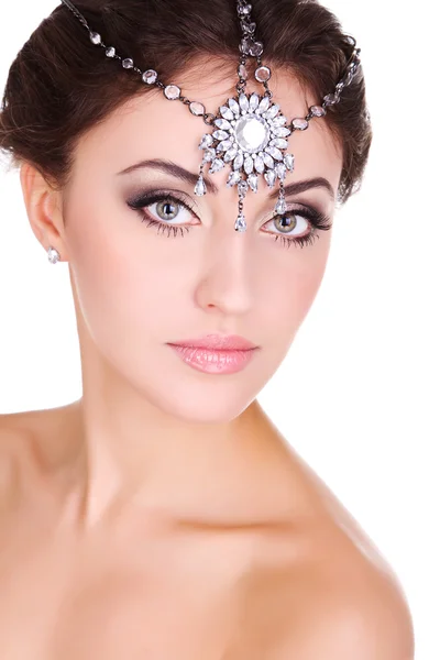 Portrait of the beautiful young girl in an image of the bride wi — Stock Photo, Image