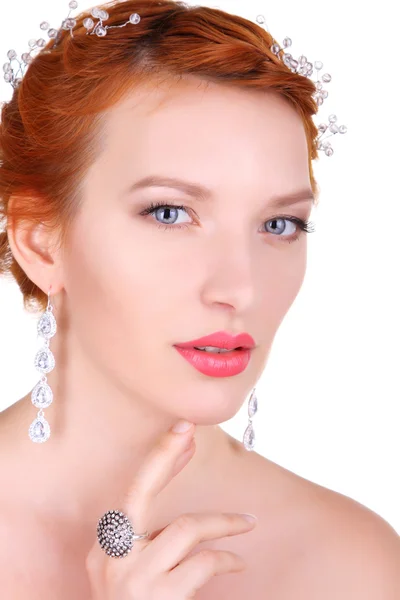 Portrait of the beautiful young girl in an image of the bride wi — Stock Photo, Image