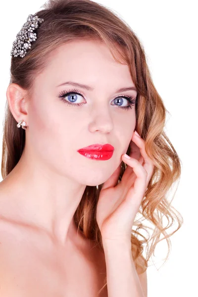 Portrait of the beautiful young girl in an image of the bride wi — Stock Photo, Image