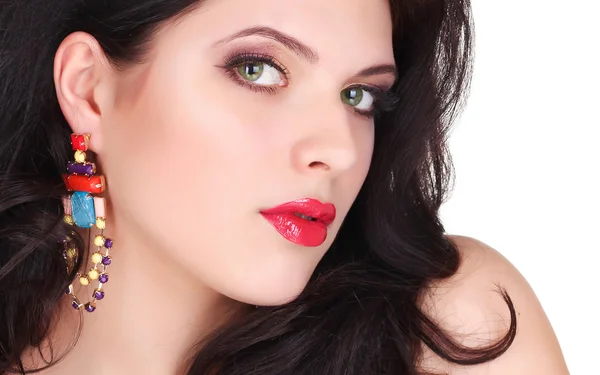 Sexy chica de belleza con labios rojos. Maquillaje provocativo. Woma de lujo — Foto de Stock