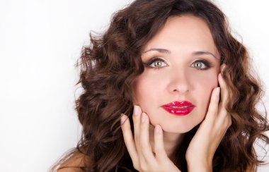 Seksi güzellik kız pembe dudaklar.