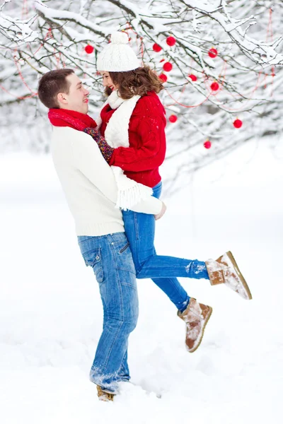 Kış orman, Noel ruh hali, mutlu yeni yıl mutlu Romantik Çift