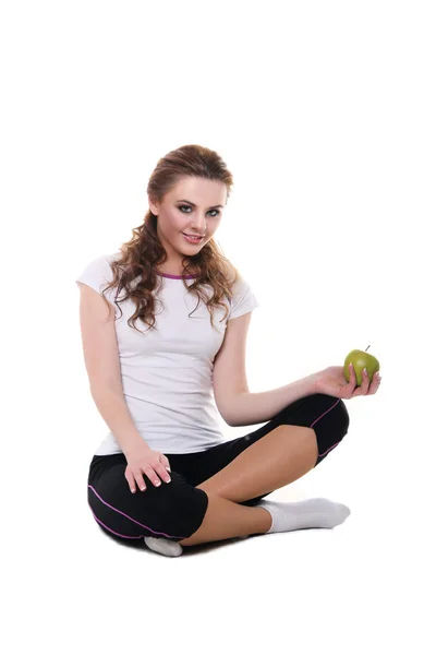 Giovane donna attraente con apple - isolato su briciolo — Foto Stock