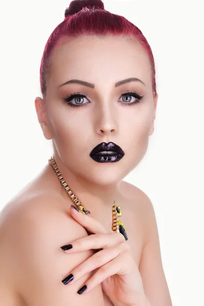 Beauty Fashion Model Girl with Black Make up, Long Lushes. Fashi — Zdjęcie stockowe