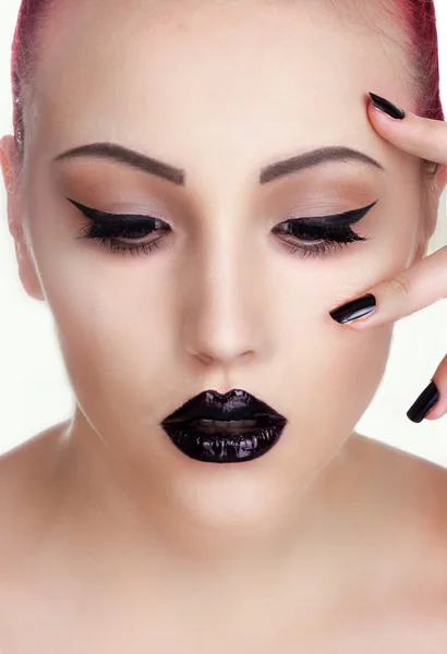 Beauty Fashion Model Girl with Black Make up, Long Lushes. Fashi — ストック写真