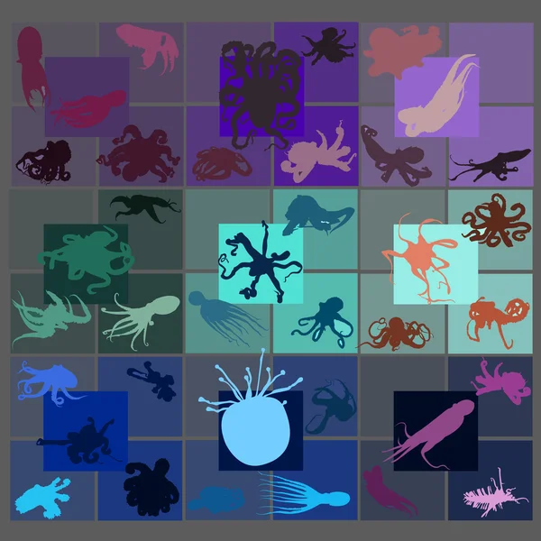 Chobotnice siluety na barevné pozadí — Stockový vektor