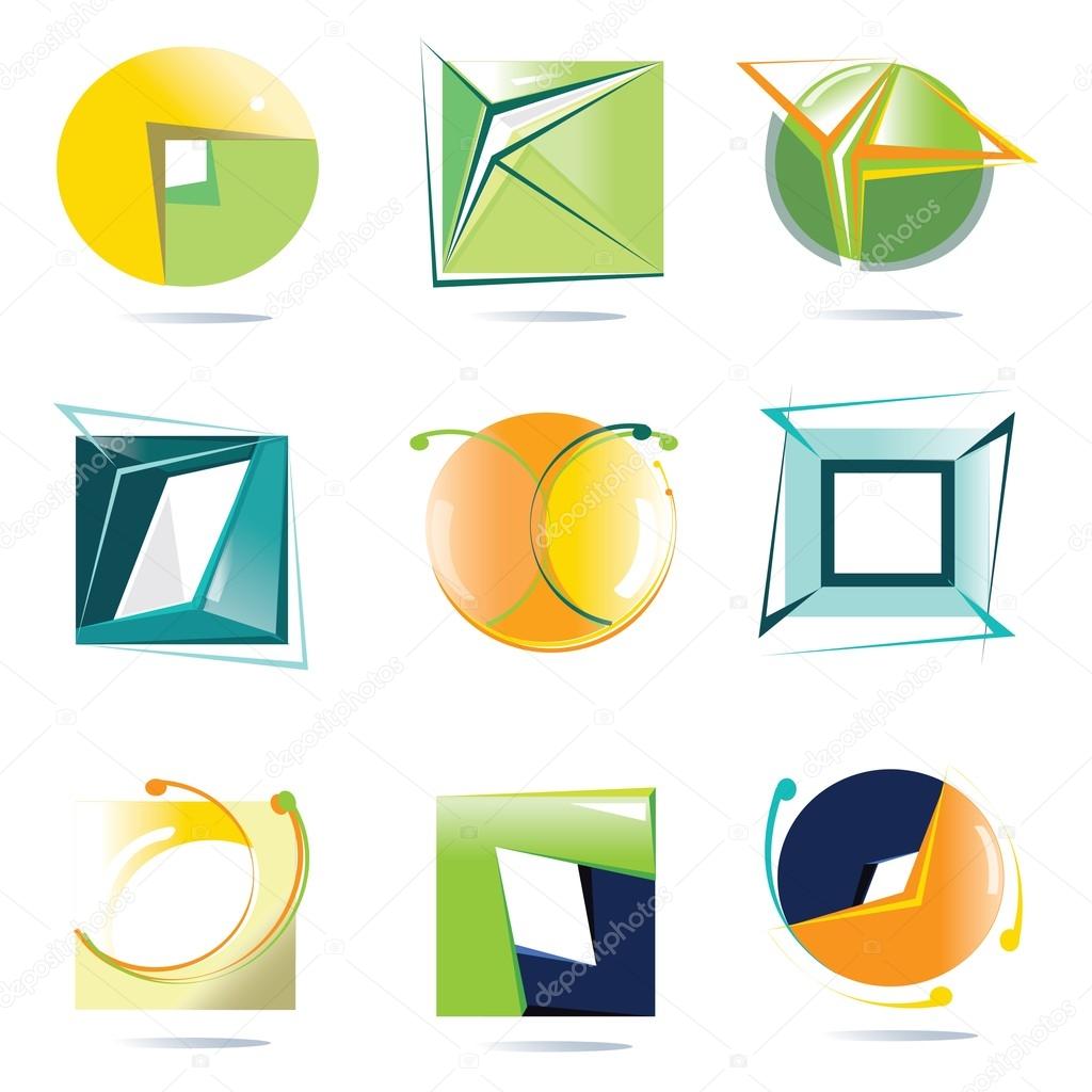 Set of happy beautiful colorful abstract light logos in pastel colors on white background