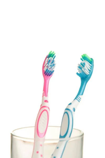 Toothbrushes Glass Isolated White Background Top View — Stock Photo, Image
