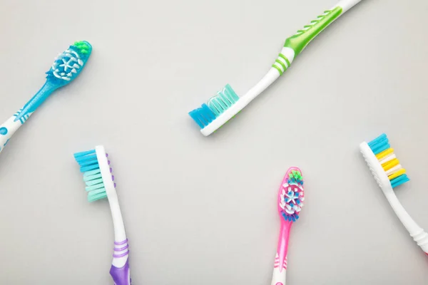 Toothbrushes Grey Background Oral Care — Stock Photo, Image