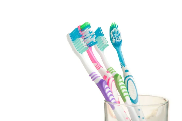 Toothbrushes Glass Isolated White Background Top View — Stock Photo, Image